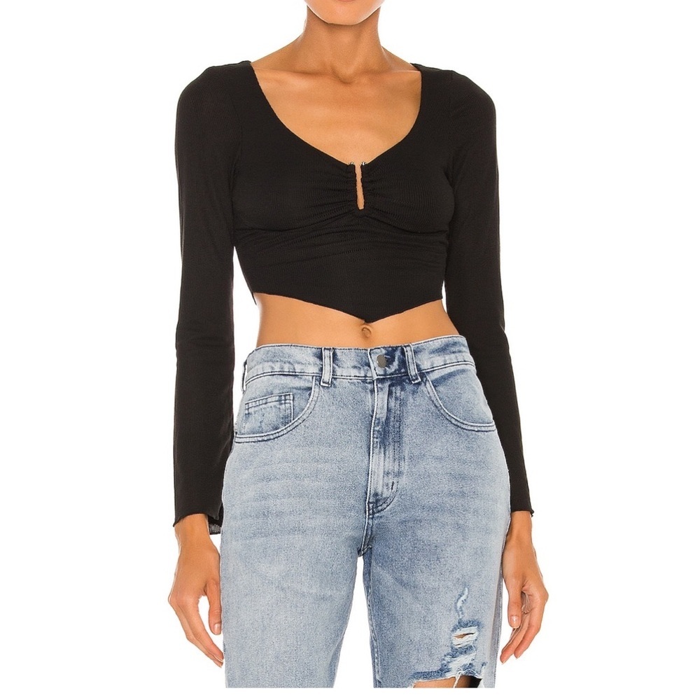 h:ours long sleeve black crop top SOLD OUT ON REVOLVE